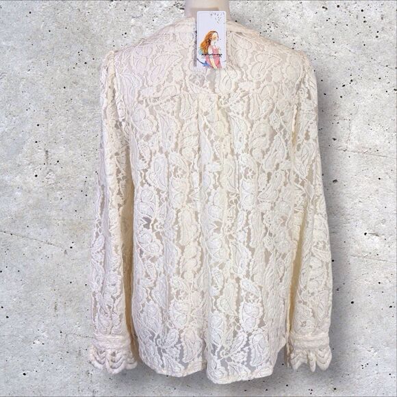 Pretty Garden Embroidered Lace Top Wms Medium Cream Button Romantic Cottagecore - Picture 6 of 12